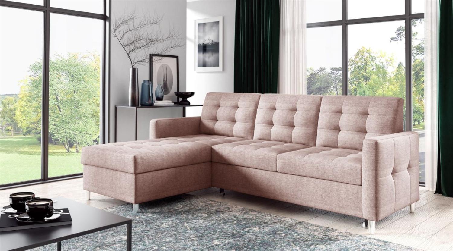 Ecksofa Sofa NURI Stoff Luis Rose mit Schlaffunktion Ottomane Links Bild 1