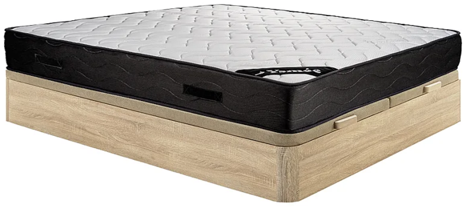 Vente-unique - Set aus Bettgestell mit Bettkasten + Matratze - 180 x 200 cm - 7-Zonen-Taschenfederkern & Memory Schaum - Stärke 24 cm - Holzfarben hell - MERISI von YSMÉE Bild 1