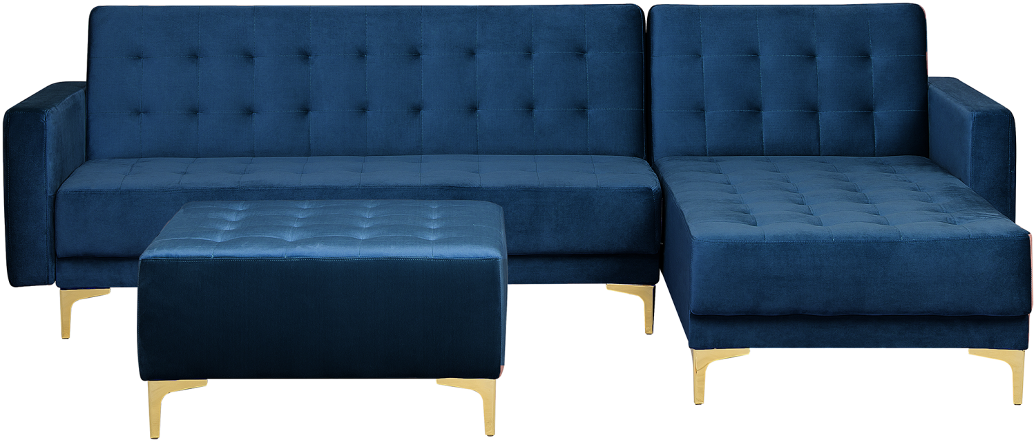 Schlafsofa Samtstoff marineblau linksseitig mit Ottomane ABERDEEN Bild 1