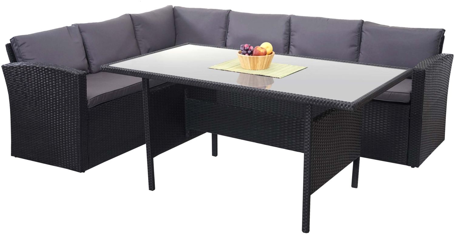 Poly-Rattan-Garnitur HWC-A29, Gartengarnitur Sitzgruppe Lounge-Esstisch-Set, schwarz ~ Kissen dunkelgrau Bild 1