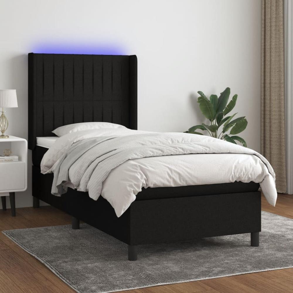 vidaXL Boxspringbett mit Matratze & LED Schwarz 90x190 cm Stoff 3138439 Bild 1