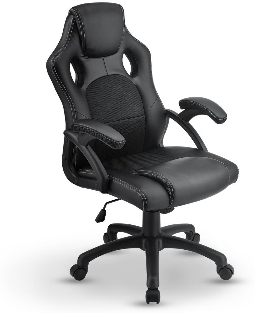 Racing Schreibtischstuhl Montreal (schwarz) ergonomisch, höhenverstellbar & gepolstert, bis 120 kg - Bürostuhl Drehstuhl PC Gaming Stuhl Bild 1