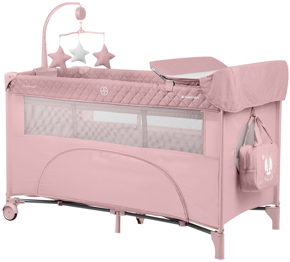 Kikka boo Reisebett Nighty Night, 2 Ebenen, Spielbogen, 2 Räder, Wickelauflage pink Bild 1