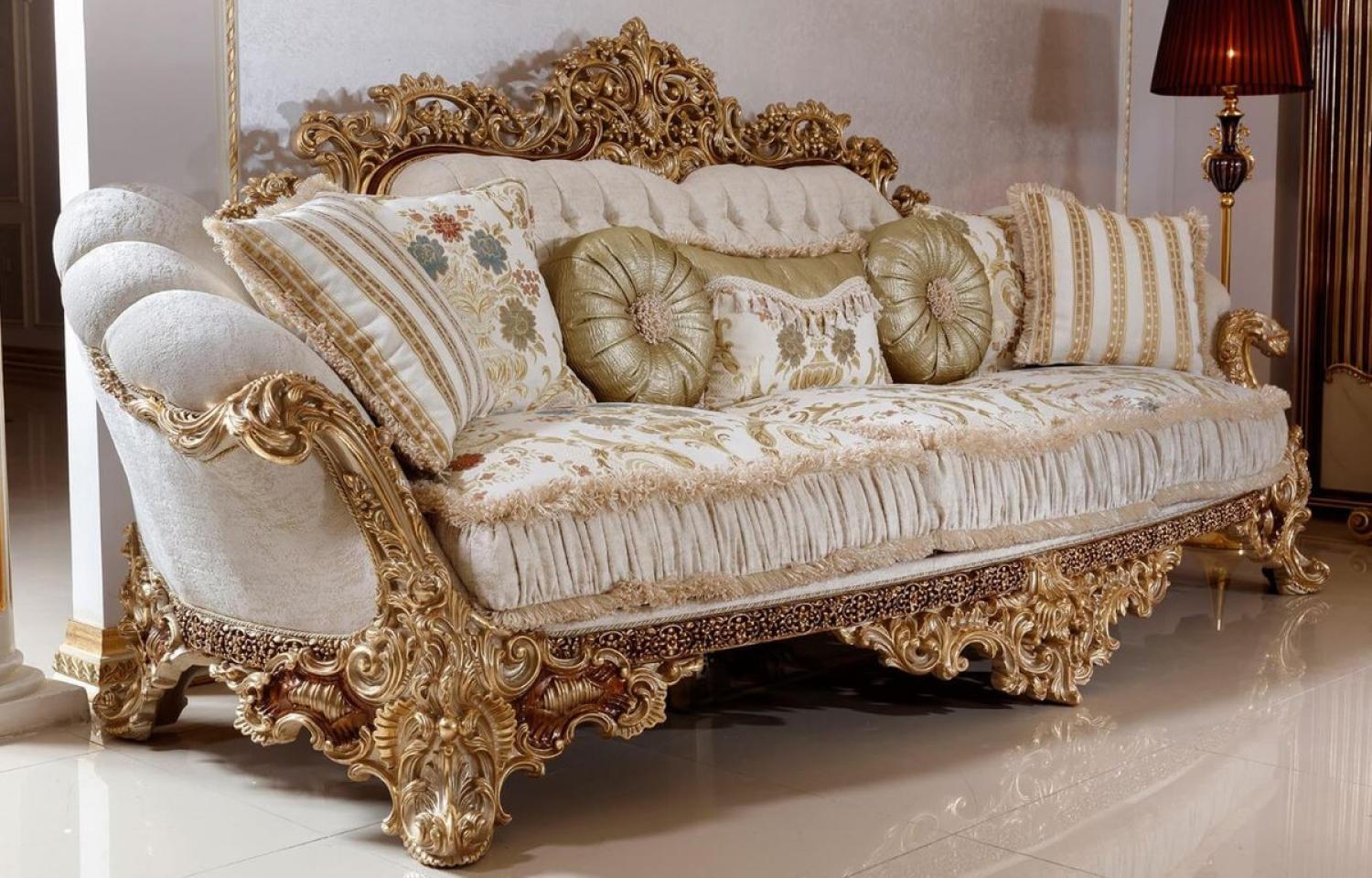 Casa Padrino Luxus Barock Sofa Weiß / Mehrfarbig / Braun / Gold - Prunkvolles Wohnzimmer Sofa mit elegantem Muster - Barock Wohnzimmer & Hotel Möbel - Edel & Prunkvoll Bild 1