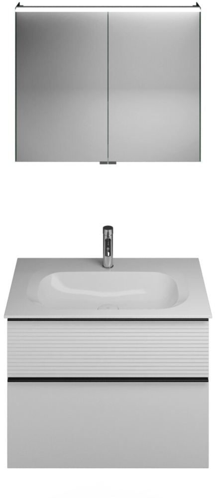 Burgbad FIUMO Waschtisch Set mit Spiegelschrank 82 cm breit, Weiß, Waschbecken Gussmarmor Weiß Bild 1