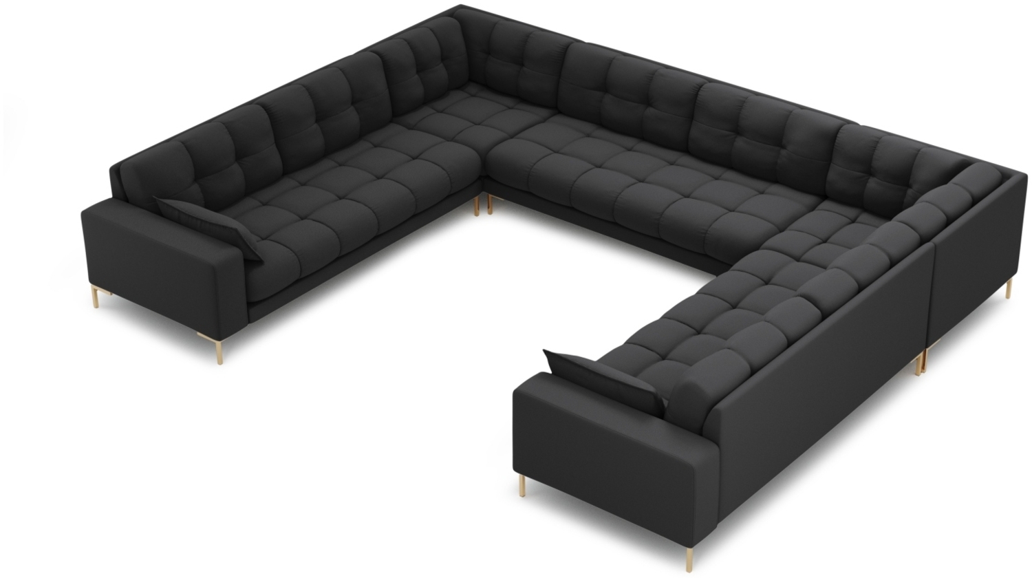 Micadoni Wohnlandschaft Mamaia 9-Sitzer Strukturierter Stoff Neve Dunkelgrau goldene Beine Bild 1