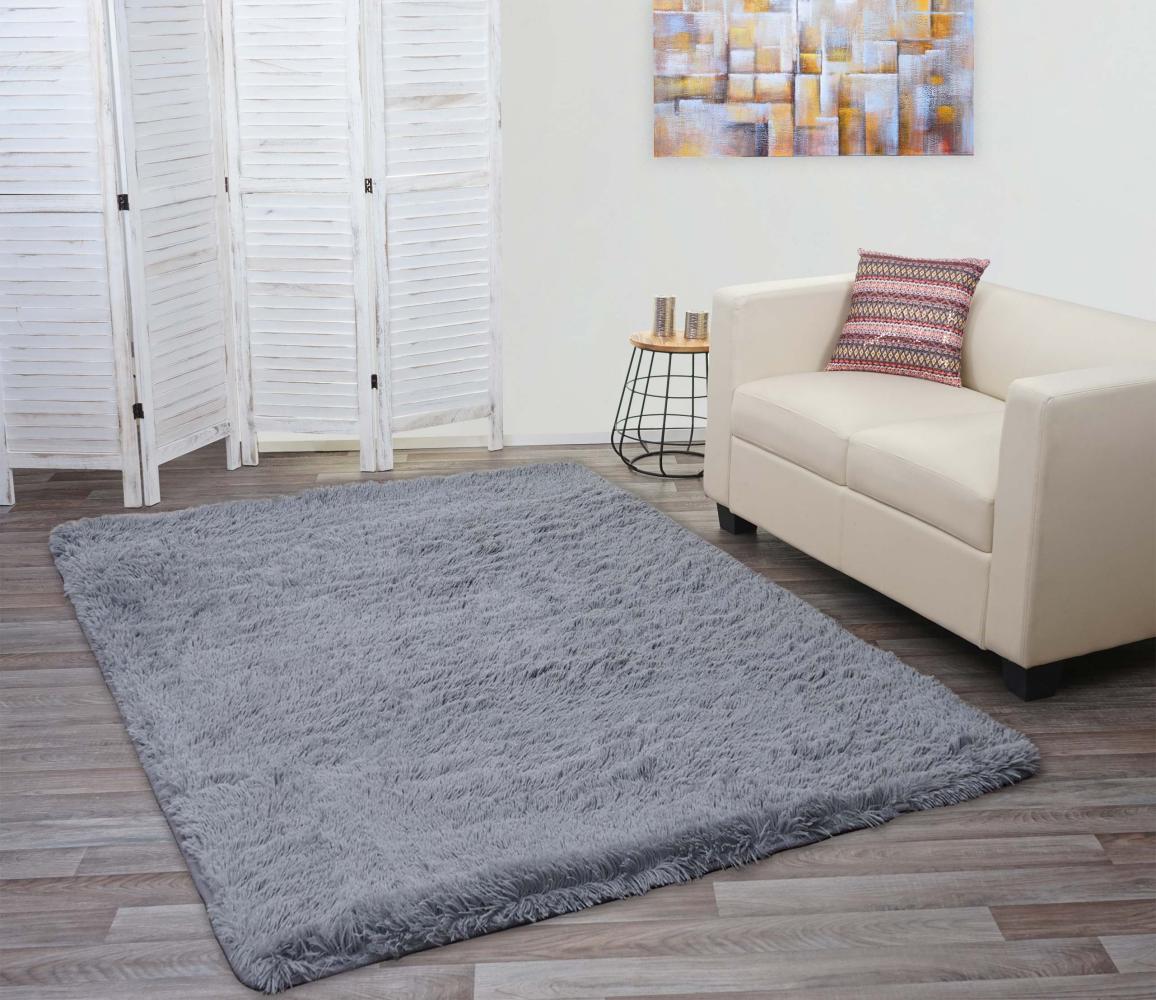 Teppich HWC-F69, Shaggy Läufer Hochflor Langflor, Stoff/Textil flauschig weich 230x160cm ~ grau Bild 1