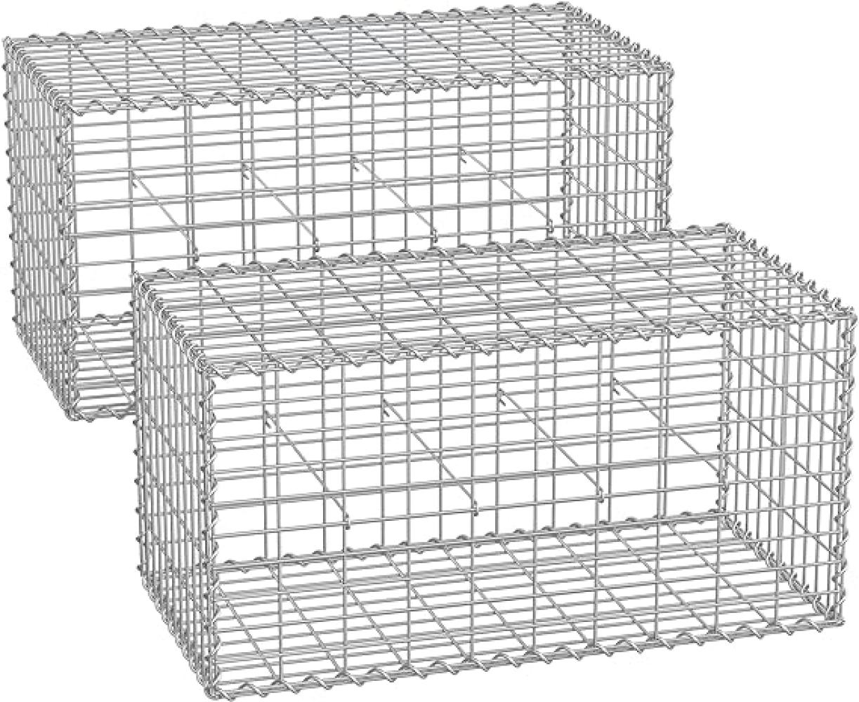 Gabionenkorb,100 x 50 x 50 cm,2er Set, Metall-Steinkorb mit 5 x 10 cm Maschenweite für Mauersteine, verzinkt, Steingabione Mauer, silber GGB255 Bild 1