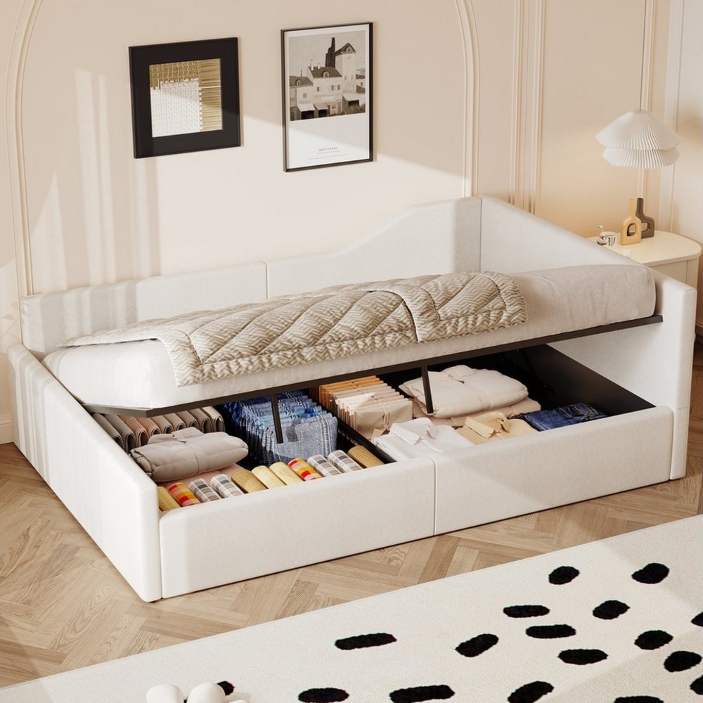 STILVORA Daybett 140x200 mit Matratze&Stauraum,Gepolstertes Tagesbett mit Lattenrost (Gepolstertes 140x200 Tagesbett mit Stauraum – Modernes Design mit Leinenbezug, stabiler Holzrahmen und platzsparendem Stauraum) Bild 1