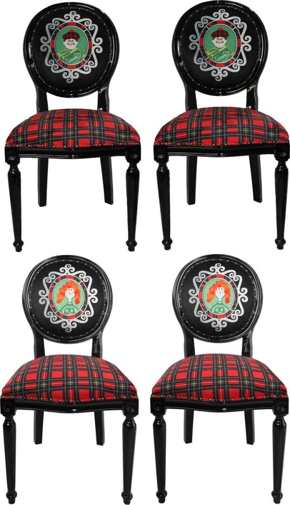 Casa Padrino Luxus Barock Esszimmer Set Schottland Mann und Frau Mehrfarbig / Schwarz 48 x 50 x H. 98 cm - 4 handgefertigte Esszimmerstühle - Barock Esszimmermöbel Bild 1
