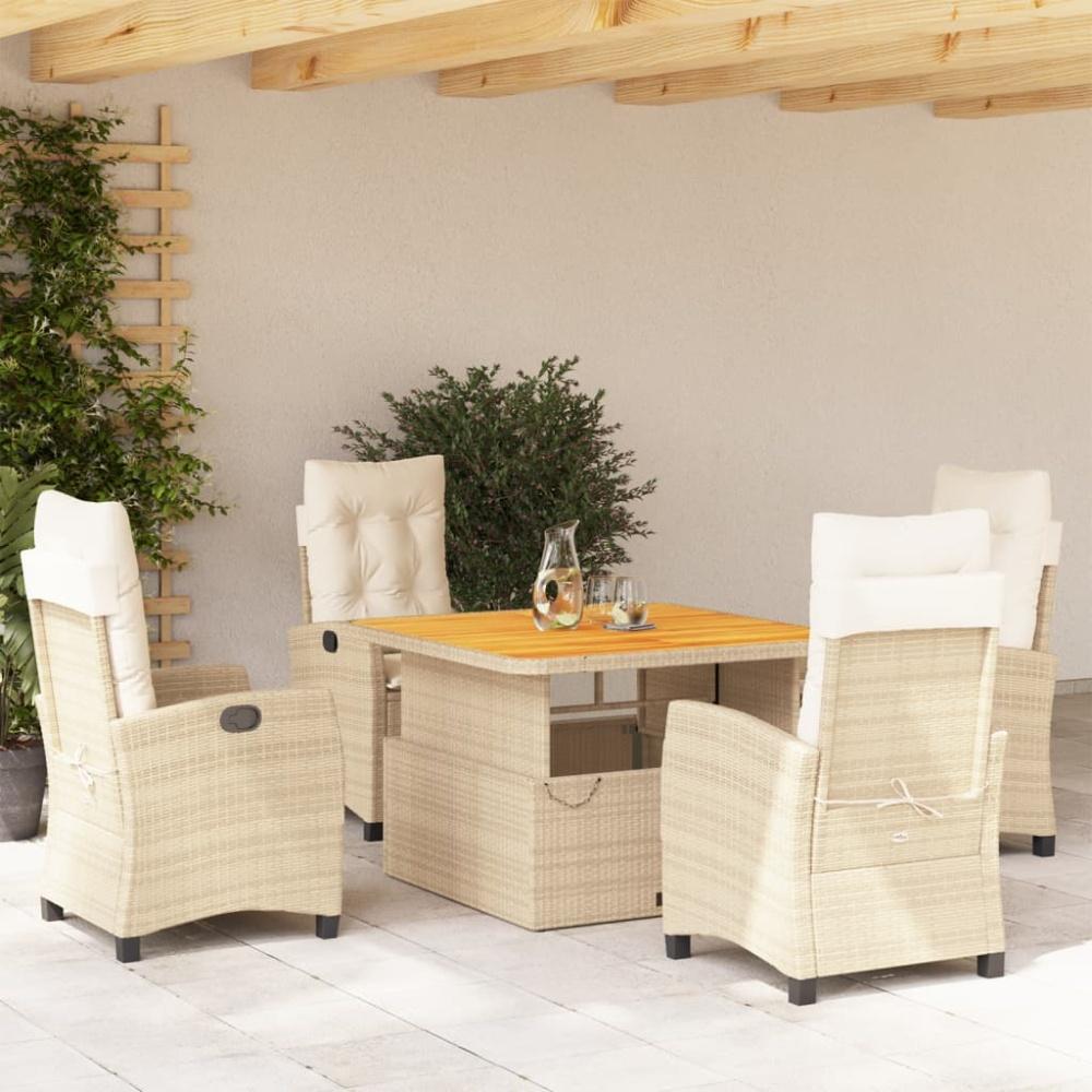 vidaXL 5-tlg. Garten-Essgruppe mit Kissen Beige Poly Rattan Bild 1