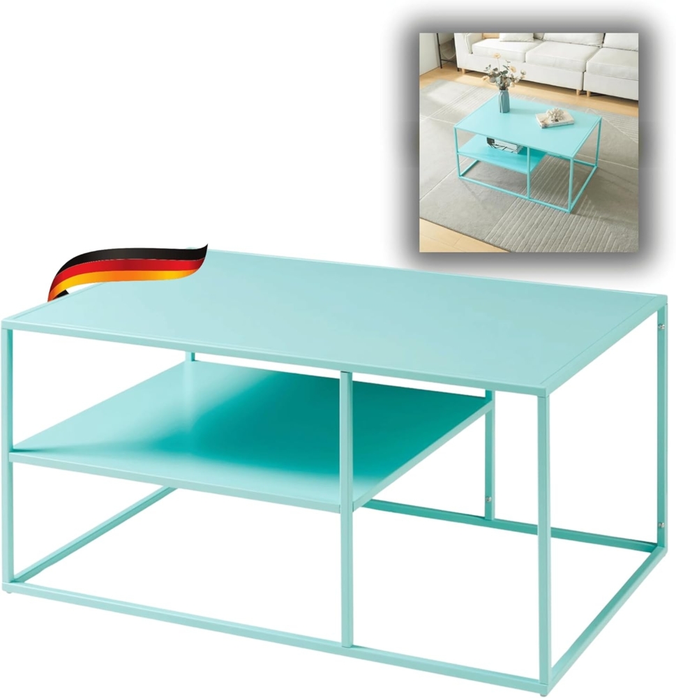 DELUKE® Couchtisch mit Stauraum SWENI - 90 x 60 x 45 cm Stubentisch rechteckig Wohnzimmertisch Sofatisch Kaffeetisch Beistelltisch eckig Tisch für Couch Mint Bild 1