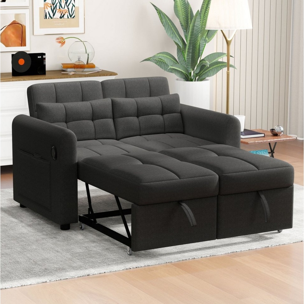 Merax Schlafsofa 3-in-1 Ausziehsofa, Sofa mit Schlaffunktion für Wohnzimmer, Schlafzimmer, mit verstellbarer Rückenlehne, USB-Anschluss, Seitentasche & Kissen Bild 1