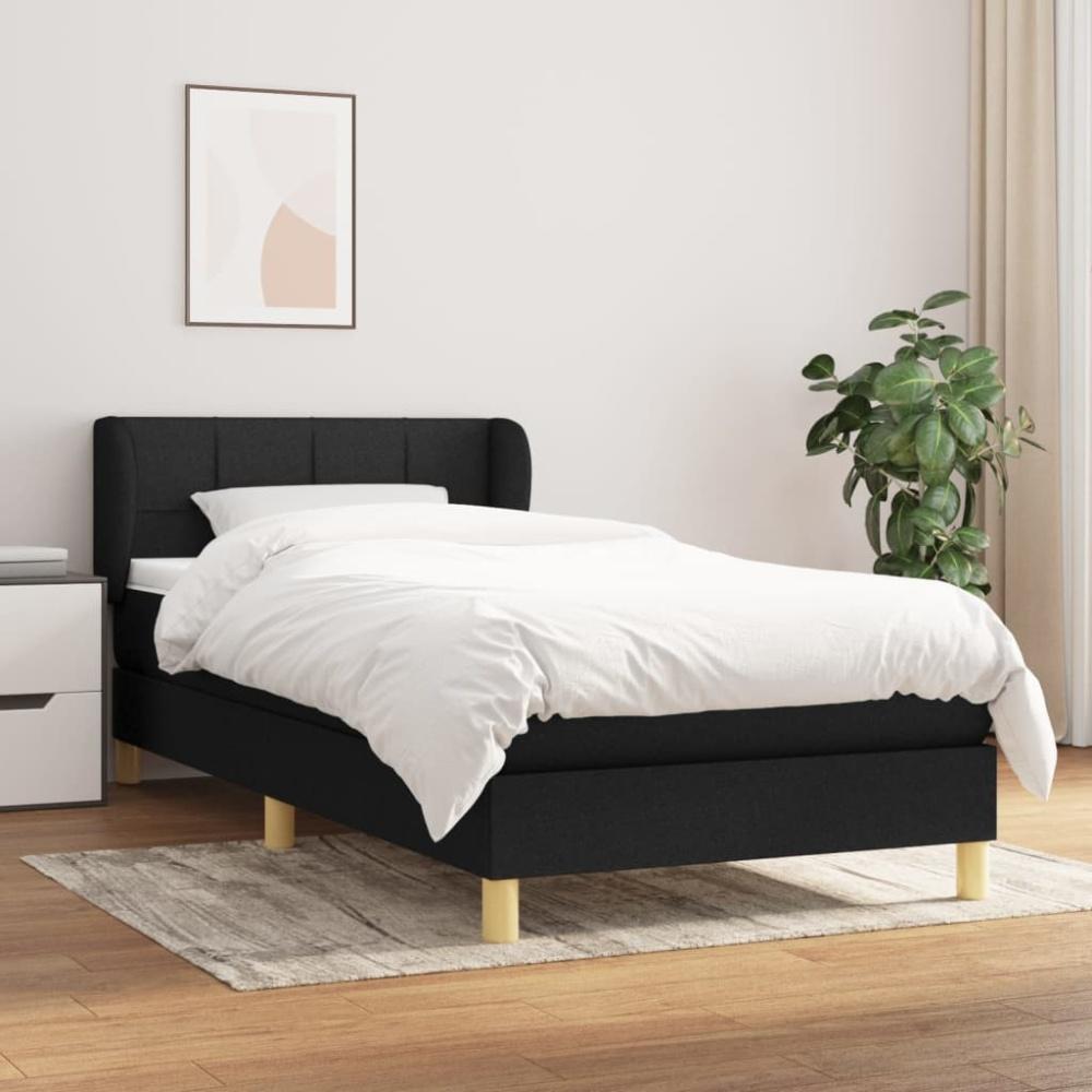 Einzelbett, Polsterbett mit Matratze Stoff Schwarz 90 x 200 cm, Härtegrad: H2 [3126775] Bild 1