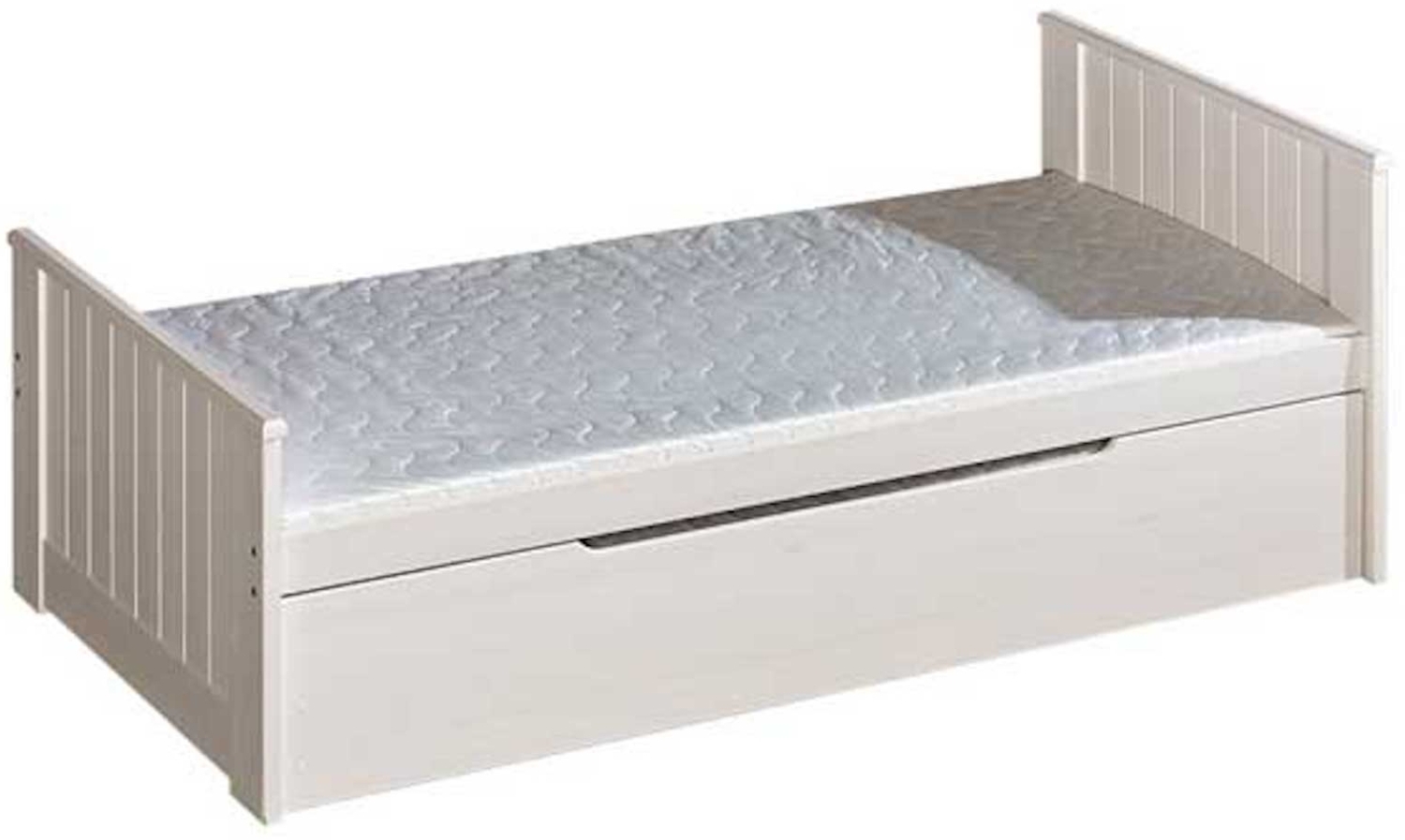 Bett Einzelbett mit Ausziehliege Tomo 90x200cm Kiefer Massiv weiß mit Lattenrost Bild 1