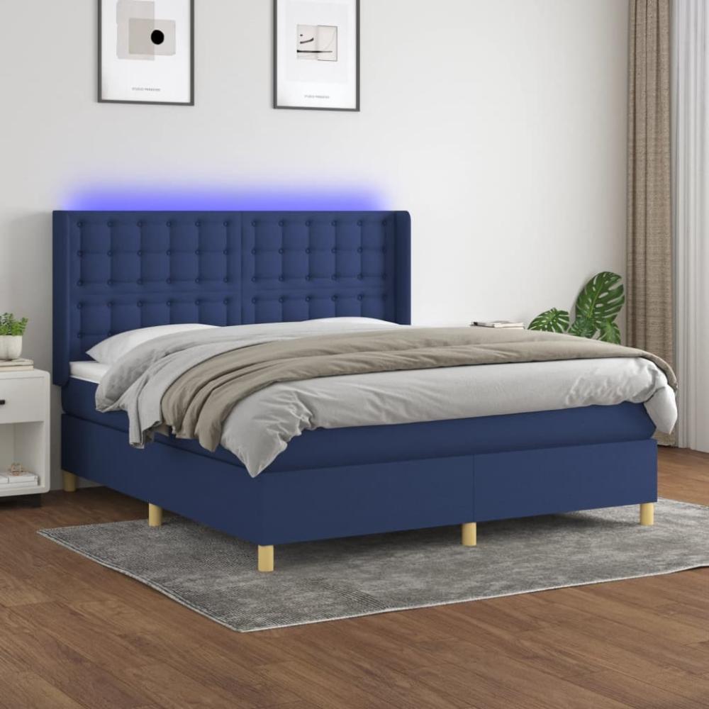 vidaXL Boxspringbett mit Matratze & LED Blau 180x200 cm Stoff 3139219 Bild 1