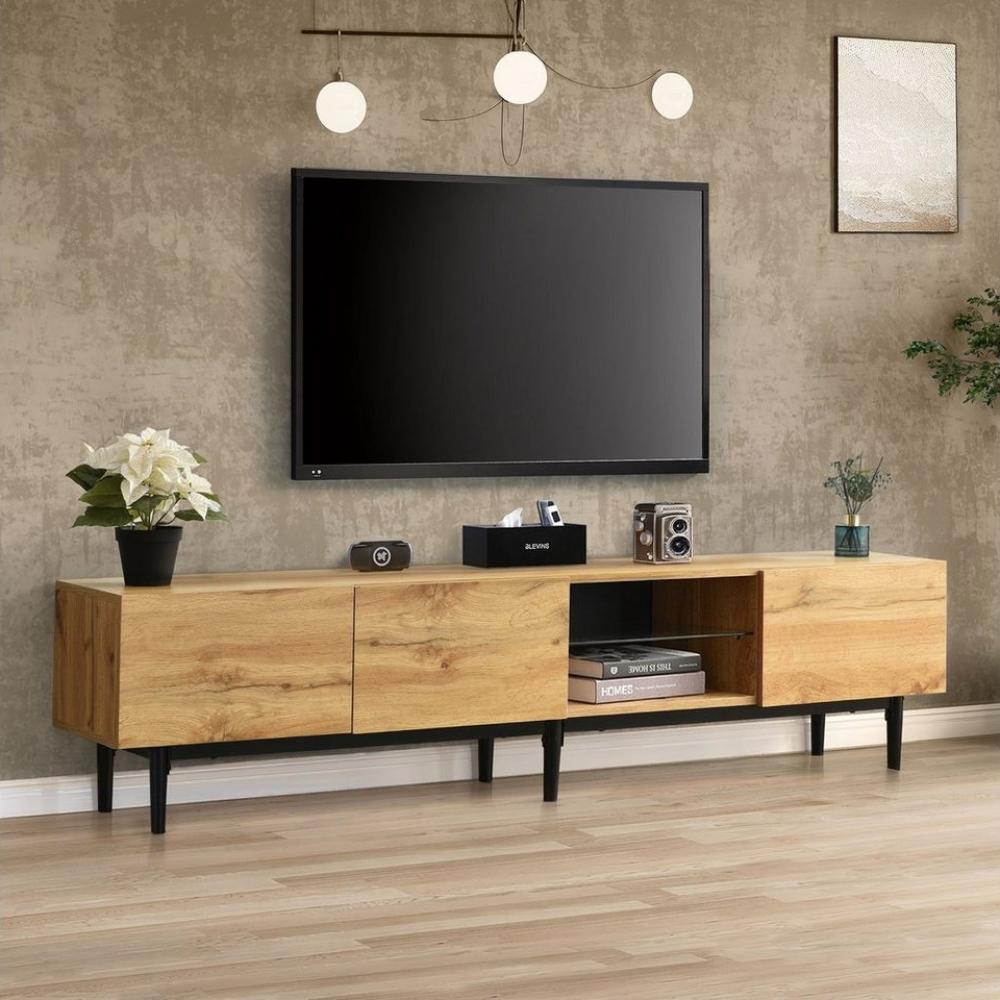 KLAM HOME Lowboard moderner klassischer TV-Schrank aus Wildeiche mit LED-Leuchten (für Wohnzimmer Schlafzimmer), TV-Tisch TV-Board TV-Kommode 175 x 31 x 41 Bild 1