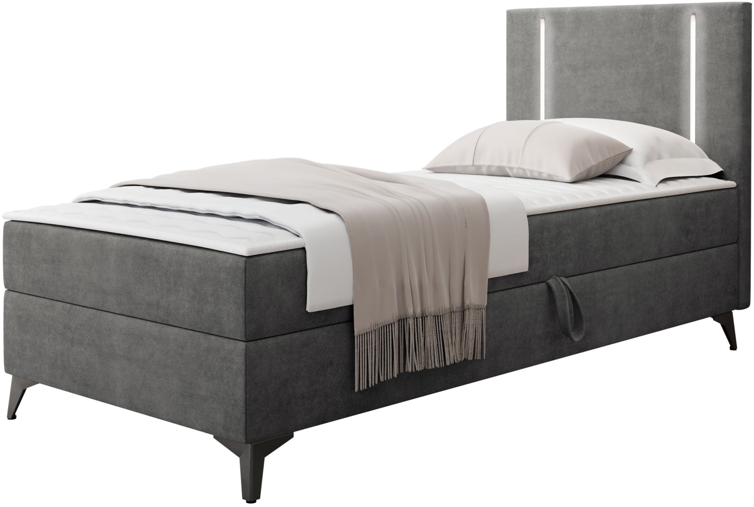 Boxspringbett Ono 1 mit LED-Beleuchtung und Bettkasten (Farbe: Manila 16, Seite: Rechts, Größe: 80 x 200 cm) Bild 1
