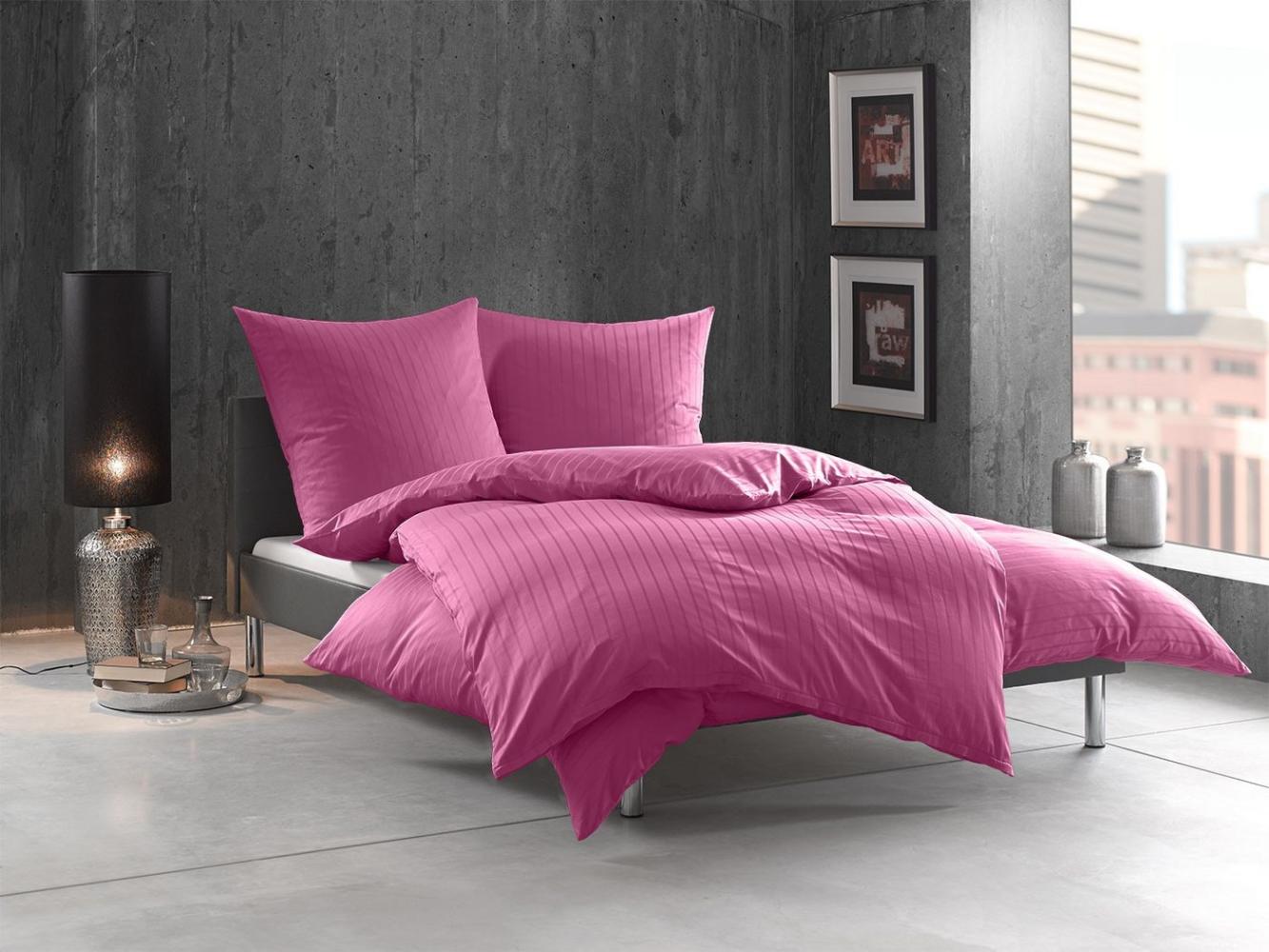 Bettwaesche-mit-Stil Mako Satin Damast Bettwäsche Streifen "Lima" lila/pink Garnitur 135x200 + 80x80 Bild 1