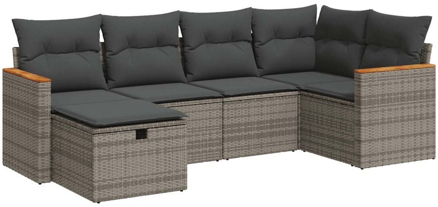 vidaXL 6-tlg. Garten-Sofagarnitur mit Kissen Grau Poly Rattan 3325917 Bild 1