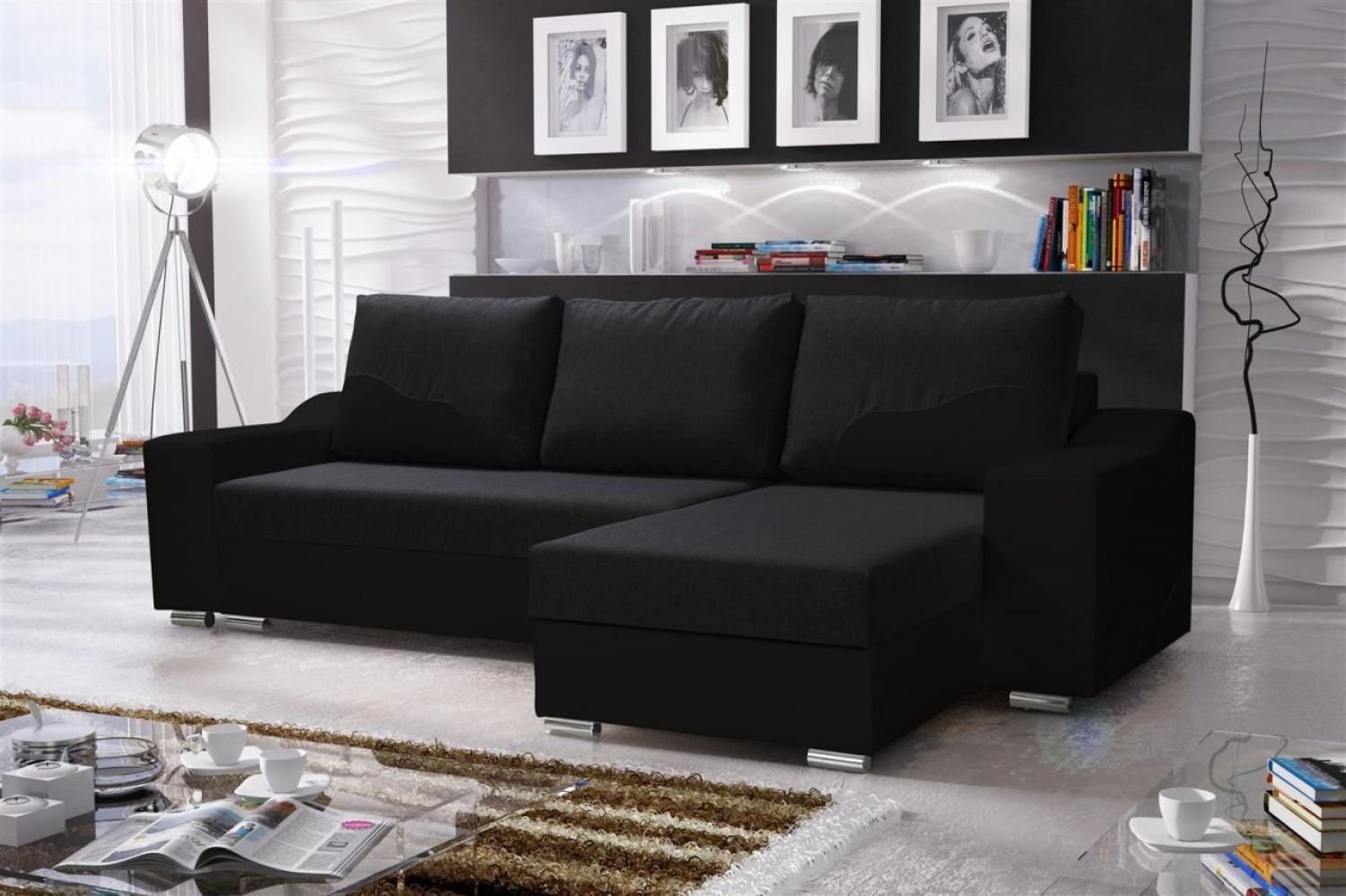 Ecksofa Sofa COLLIN mit Schlaffunktion Schwarz Ottomane Rechts Bild 1