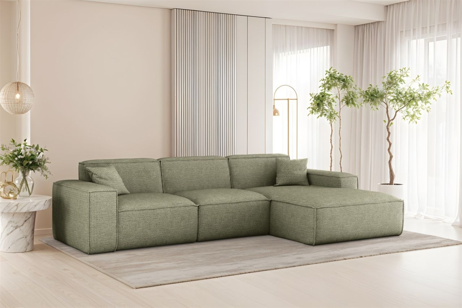 Ecksofa Designersofa CELES PREMIUM in Stoff Artico Grün Ottomane Rechts Bild 1