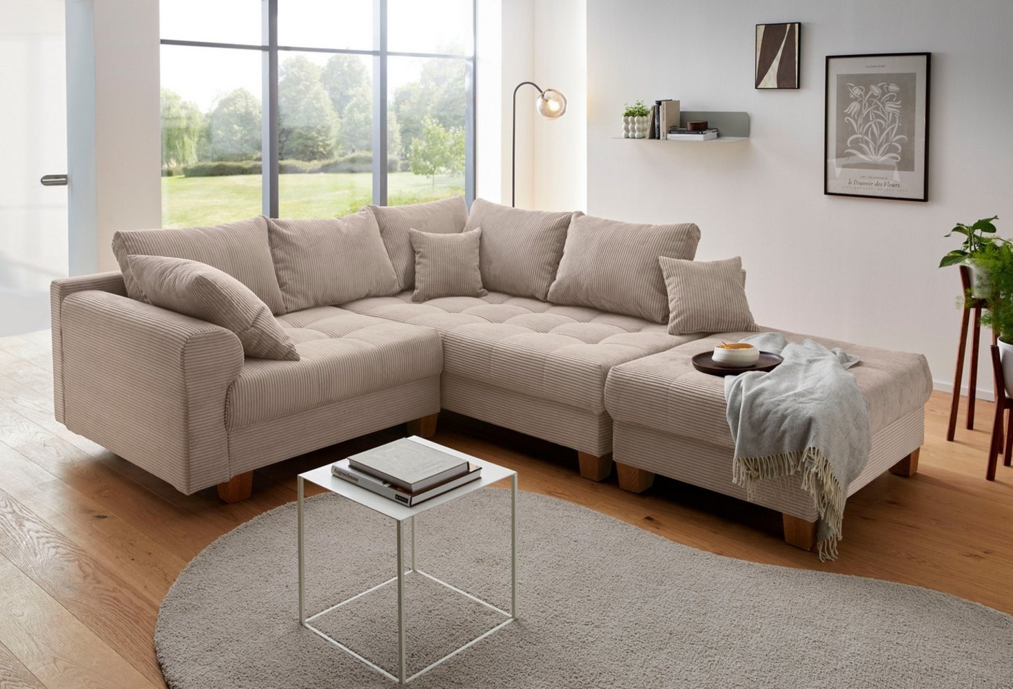 Home affaire Ecksofa Rice L-Form, B: 216 cm, Set, Set: Sofa & Hocker, mit 3 Zierkissen, Federkern Bild 1