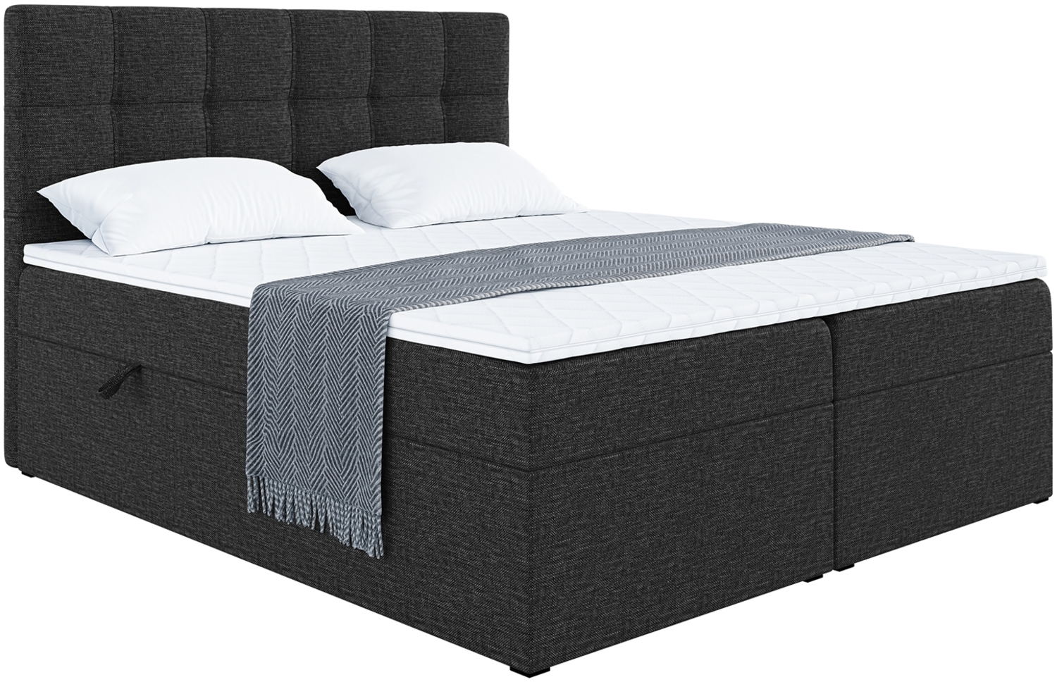 MEBLINI Boxspringbett NILS 160x220 cm mit Bettkasten - H3/Schwarz Webstoff Polsterbett - Doppelbett mit Topper & Bonellfederkern-Matratze Bild 1