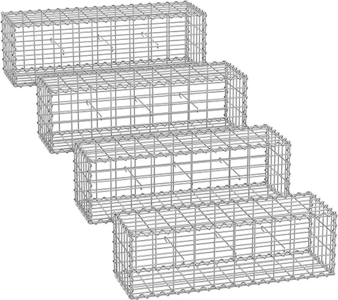 Gabionenkorb, 100 x 30 x 30 cm, 4er Set, Metall-Steinkorb mit 5 x 10 cm Maschenweite für Mauersteine, verzinkt, Steingabione Mauer, silber GGB433 Bild 1