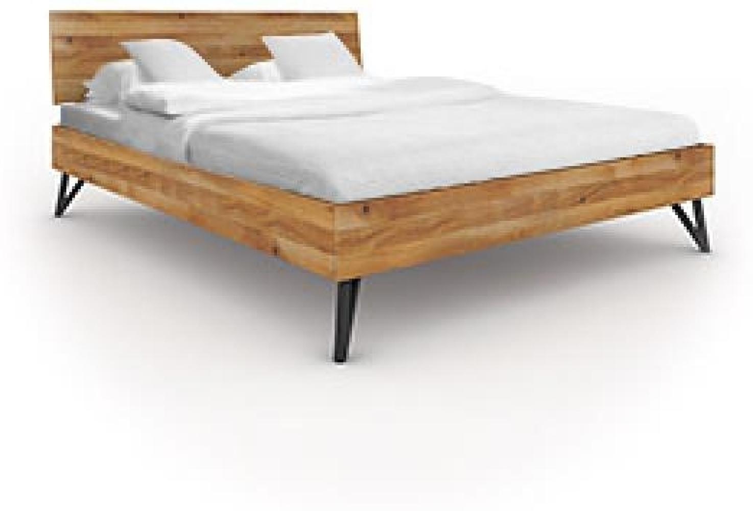 Bett Rolo 2 in 100x200 cm aus Kernbuche massiv mit Holzkopfteil und Metallbeinen Bild 1