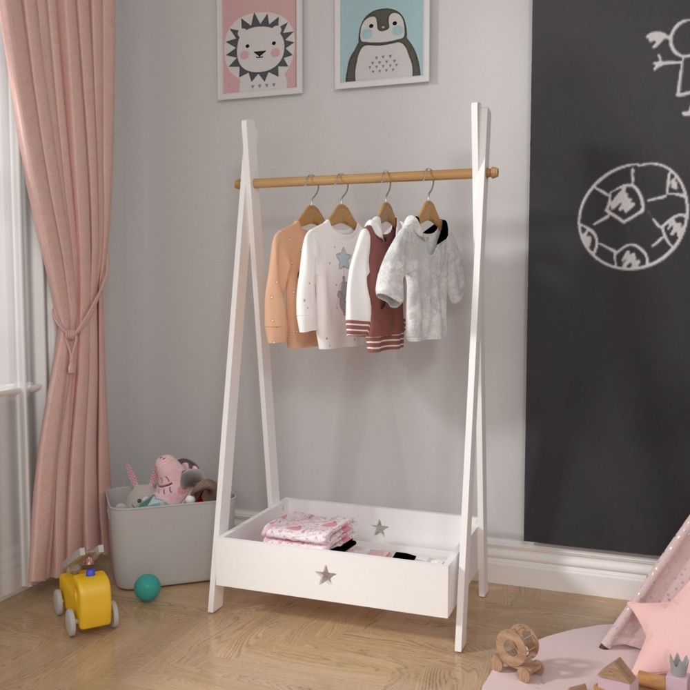 DELUKE® Kinder Garderobe Weiß LISA - 126x73x43cm Mit Stauraum Garderobenständer Kinderzimmer Kindergarderobe Ständer Bild 1