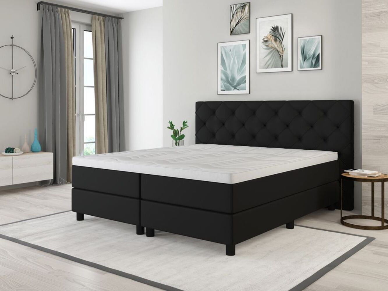 Boxspringbett Stockholm 180cm, Härtegrad 1x H3/1 x H5 (Korpus Stoff schwarz) Bild 1