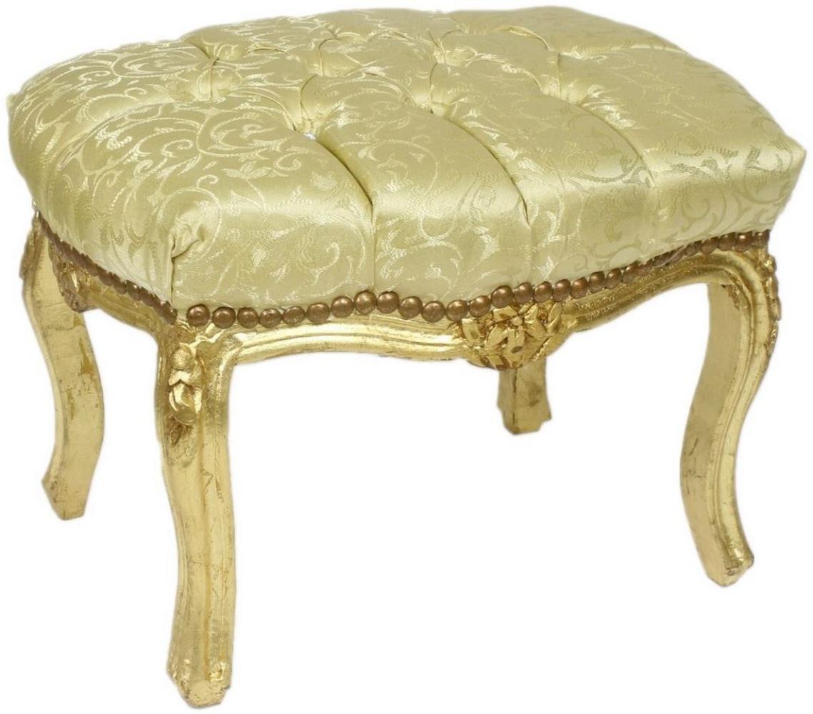 Casa Padrino Barock Fußhocker Gold Muster / Gold 50 x 40 x H. 35 cm - Handgefertigter Barock Hocker mit Glitzersteinen - Barockstil Möbel Bild 1