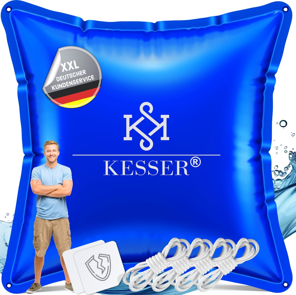 KESSER® Poolkissen Winter | Poolabdeckung mit Doppelnaht Whirpools | Luftkissen Pool Abdeckung Überwinterung | Abdeckung Einbaupools Winter | PVC wasserdicht & UV-beständig mit 4x Seile Blau, Quadrat, 5 Stück - 120 x 120cm Bild 1