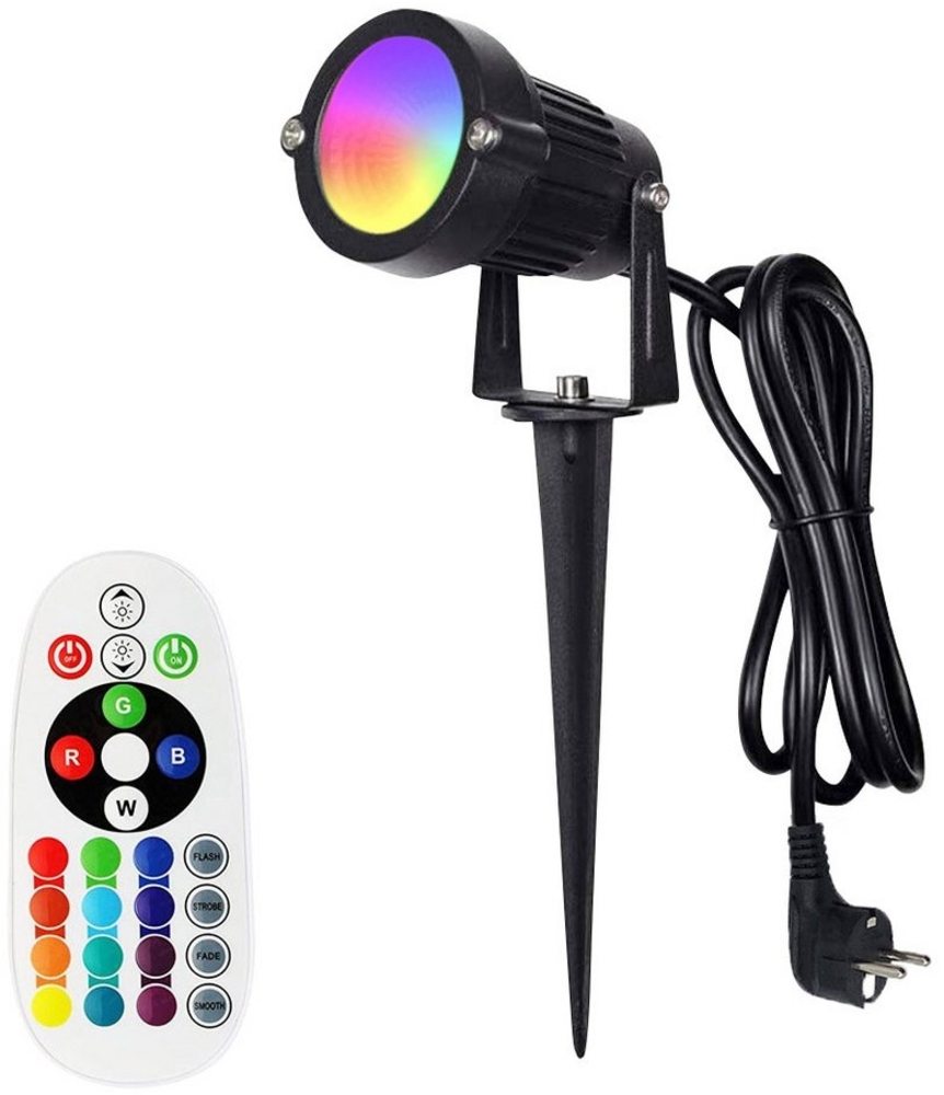 MUPOO LED Gartenstrahler Gartenbeleuchtung,16 Farben 4 Modi RGB Gartenstrahler mit Erdspieß,6W, RGB+Warmweiß (EU-Stecker), Gartenleuchte mit Fernbedienung, Gartenbeleuchtung mit Kabel für Garten Rasen Baum Bild 1