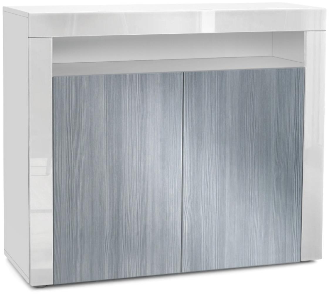 Vladon Kommode Valencia, Sideboard mit 2 Türen und 1 offenem Fach, Weiß matt/Avola-Anthrazit/Weiß Hochglanz (108 x 92 x 40 cm) Bild 1