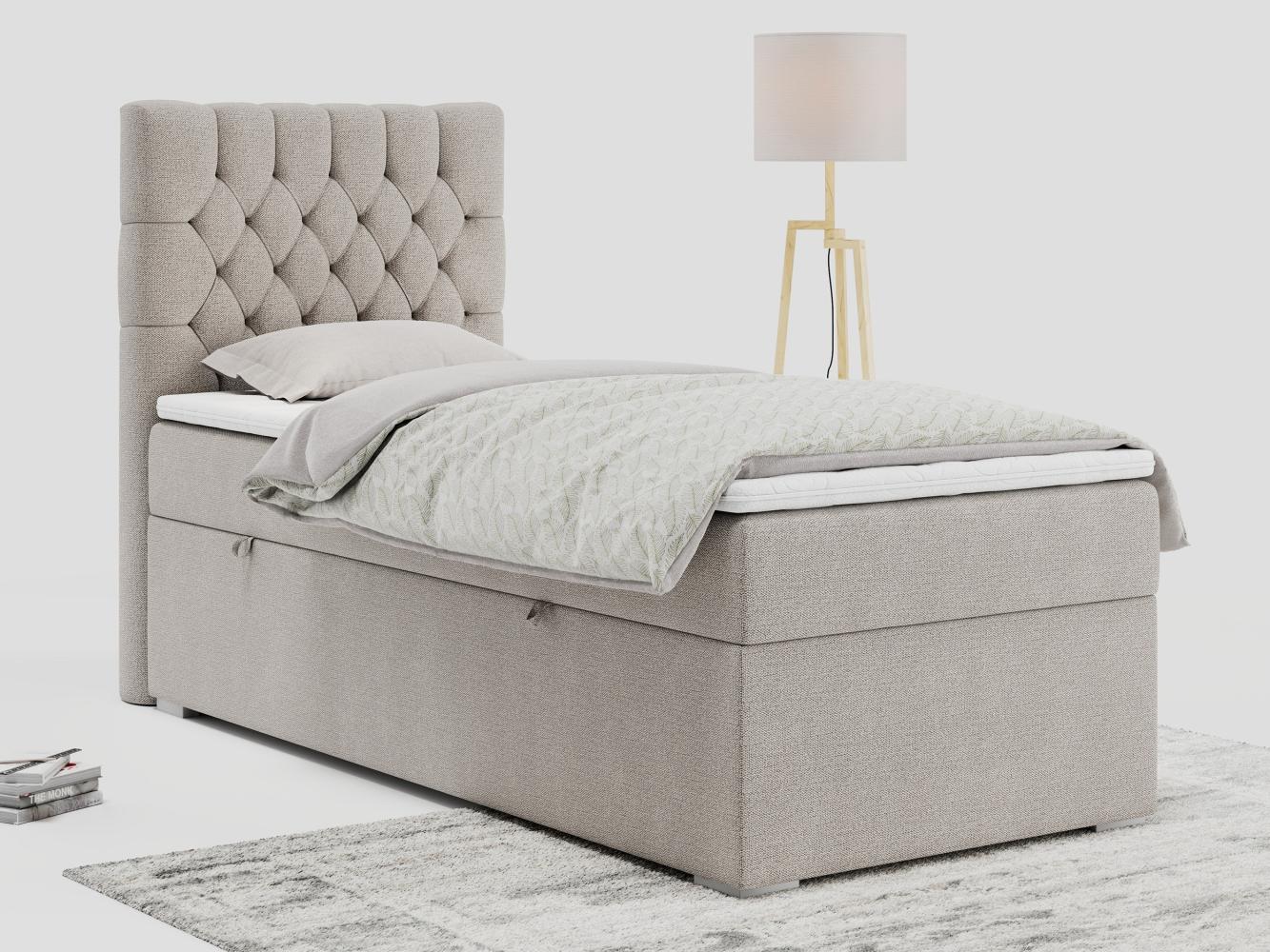 Boxspringbett PERA, Polsterbett mit Kopfstütze, gepolsterte Kopfstütze, Einzelbett, 90x200 - Beige Stoff - links - H4 Bild 1