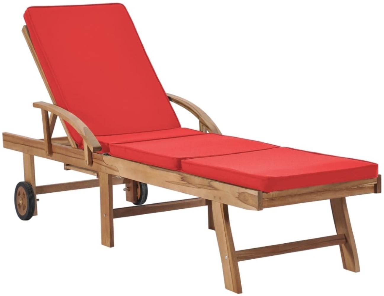 vidaXL Sonnenliege mit Auflage Massivholz Teak Rot 48026 Bild 1