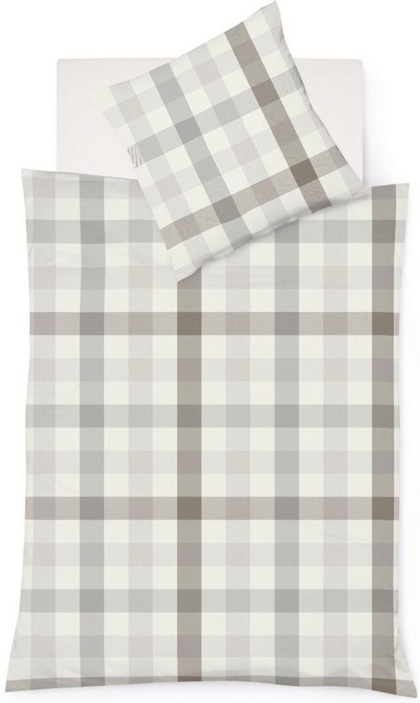 Fleuresse Lech Edelflanell Bettwäsche 155x220 Karo beige silber weiß 603742-27 Bild 1