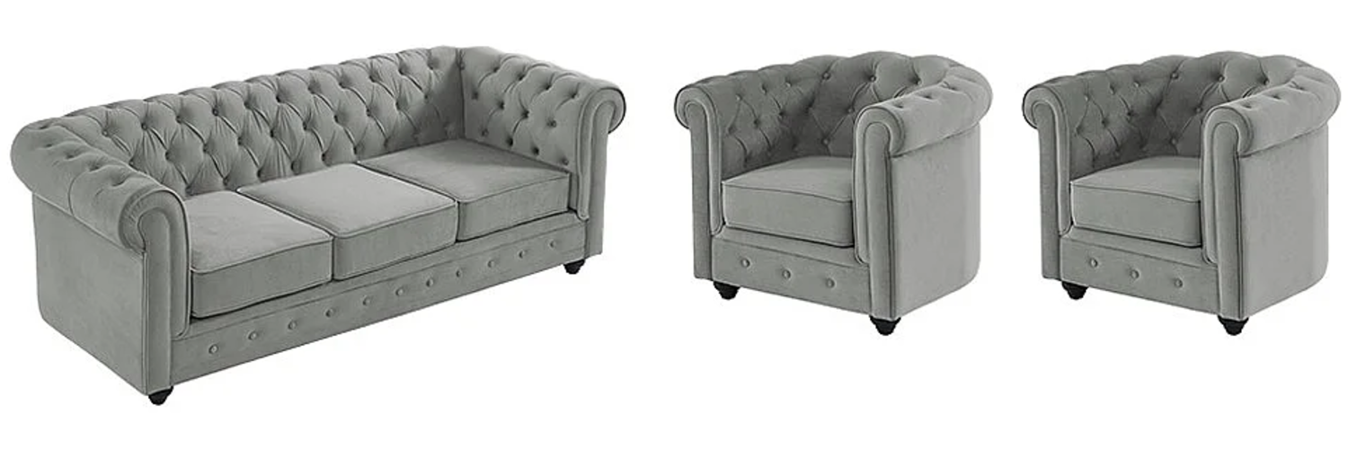 Vente-unique - Couchgarnitur 3+1+1 - Samt - Hellgrau - CHESTERFIELD Bild 1
