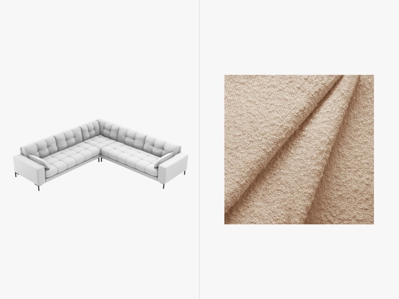 Micadoni Symmetrisches Ecksofa Mamaia 6-Sitzer Boucle Baloo Beige schwarze Beine Bild 1