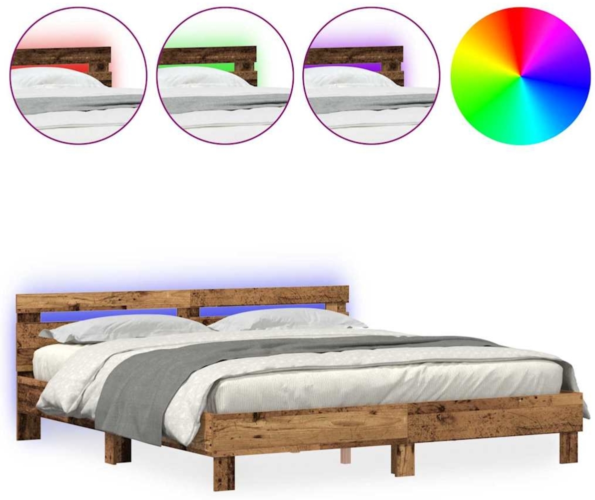 vidaXL Bettgestell mit Kopfteil Altholz 200 x 200 cm Holzwerkstoff 3333933 Bild 1