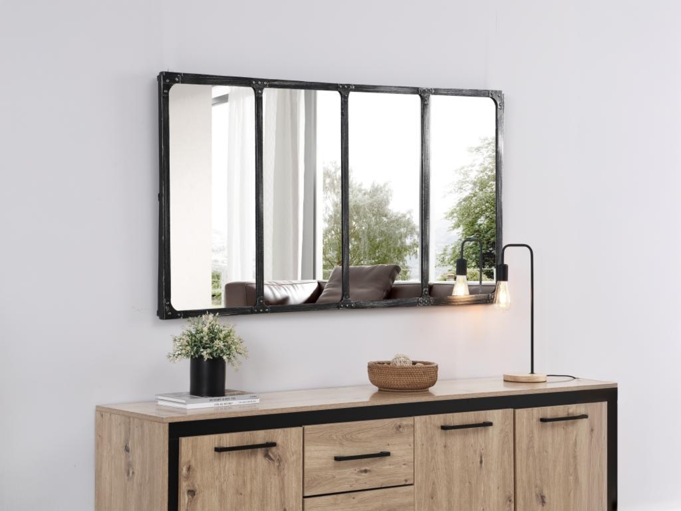 Vente-unique - Spiegel industriell Fenster-Optik - Eisen - 140 x 75 cm - Schwarz - MAASTRICHT Bild 1