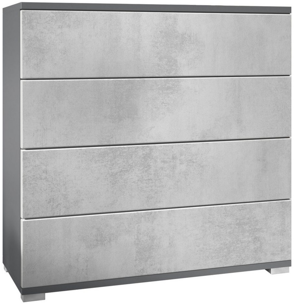 Vladon Kommode Pavos V3 (Sideboard, mit 4 Schubladen), Anthrazit matt/Beton Oxid Optik (76 x 76 x 35 cm) Bild 1