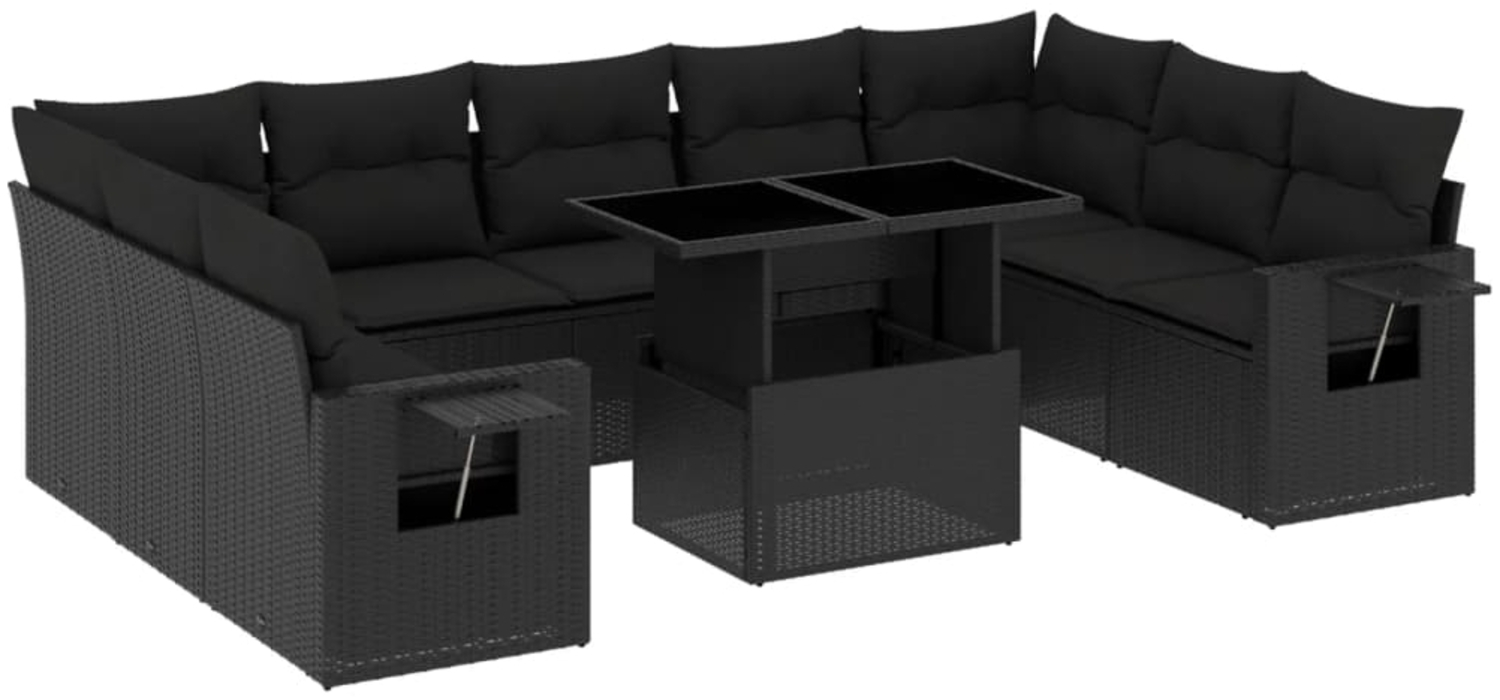 vidaXL 10-tlg. Garten-Sofagarnitur mit Kissen Schwarz Poly Rattan 3268105 Bild 1