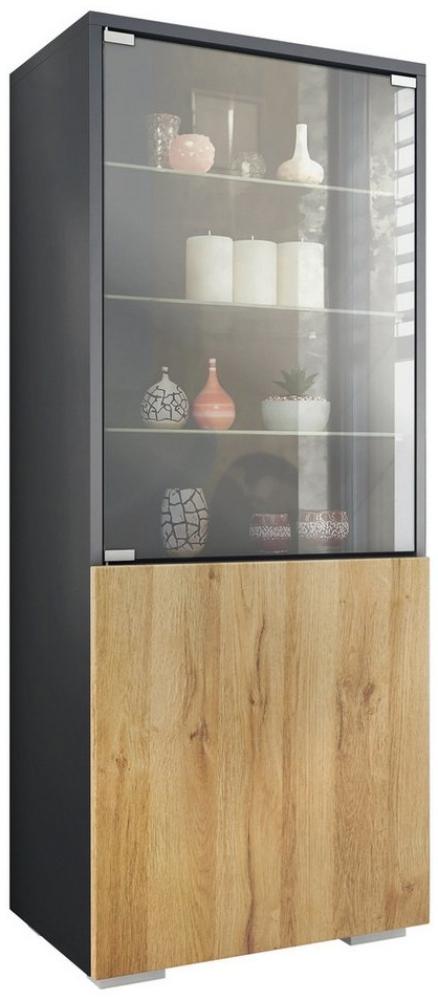 Vladon Standvitrine Granada (Vitrinenschrank, mit Glastür und Glaseinsatz) Anthrazit matt/Eiche Natur (50 x 122,5 x 34,5 cm) Bild 1