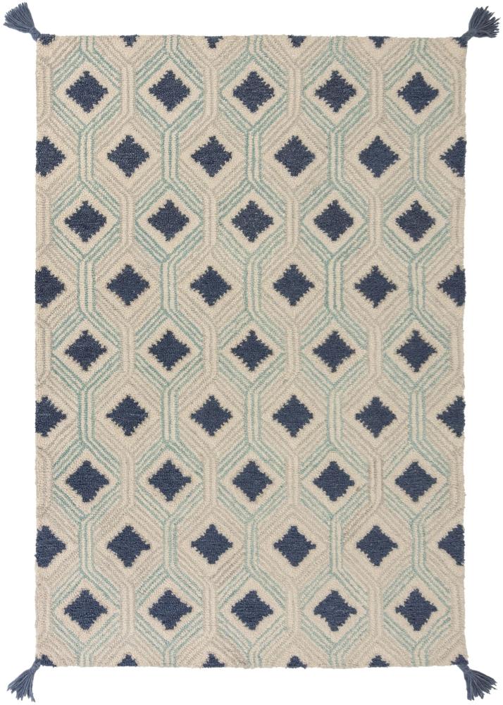 Kadima Design Handgetufteter Wollteppich in Beige-Blau mit Quasten - "Ock Dean". 120x170 cm Bild 1