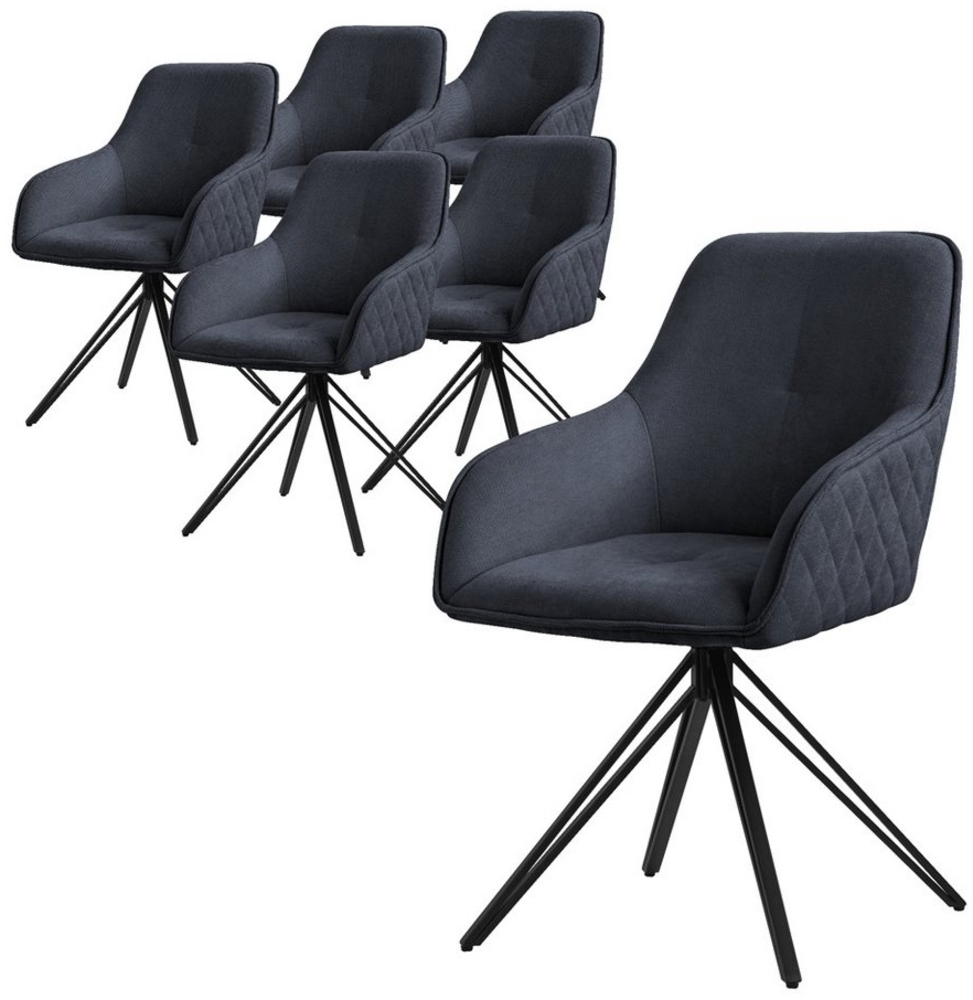ML-DESIGN Polsterstuhl Esszimmerstuhl aus Textil Webstoff mit Metallbeine, 360° drehbar (6 St), Stuhl mit Rücken-& Armlehne Schwarz Küchenstuhl Wohnzimmerstuhl Bild 1