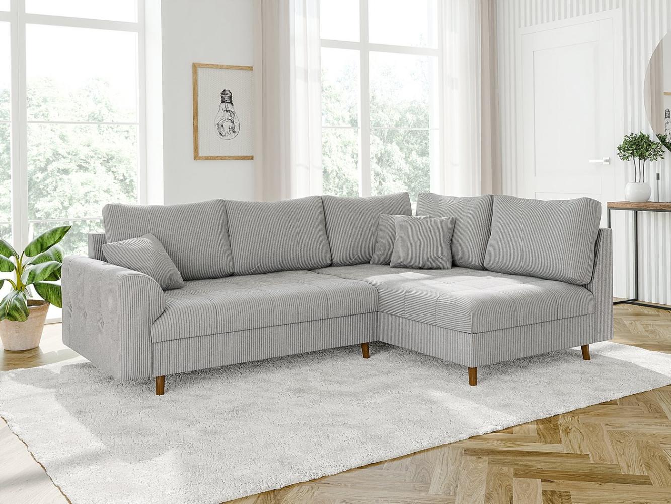 S-Style Möbel Ecksofa Zara mit Braun Holzfüßen im skandinavischen Stil aus Cord-Stoff, Ottomane links oder rechts bestellbar, mit Wellenfederung Bild 1