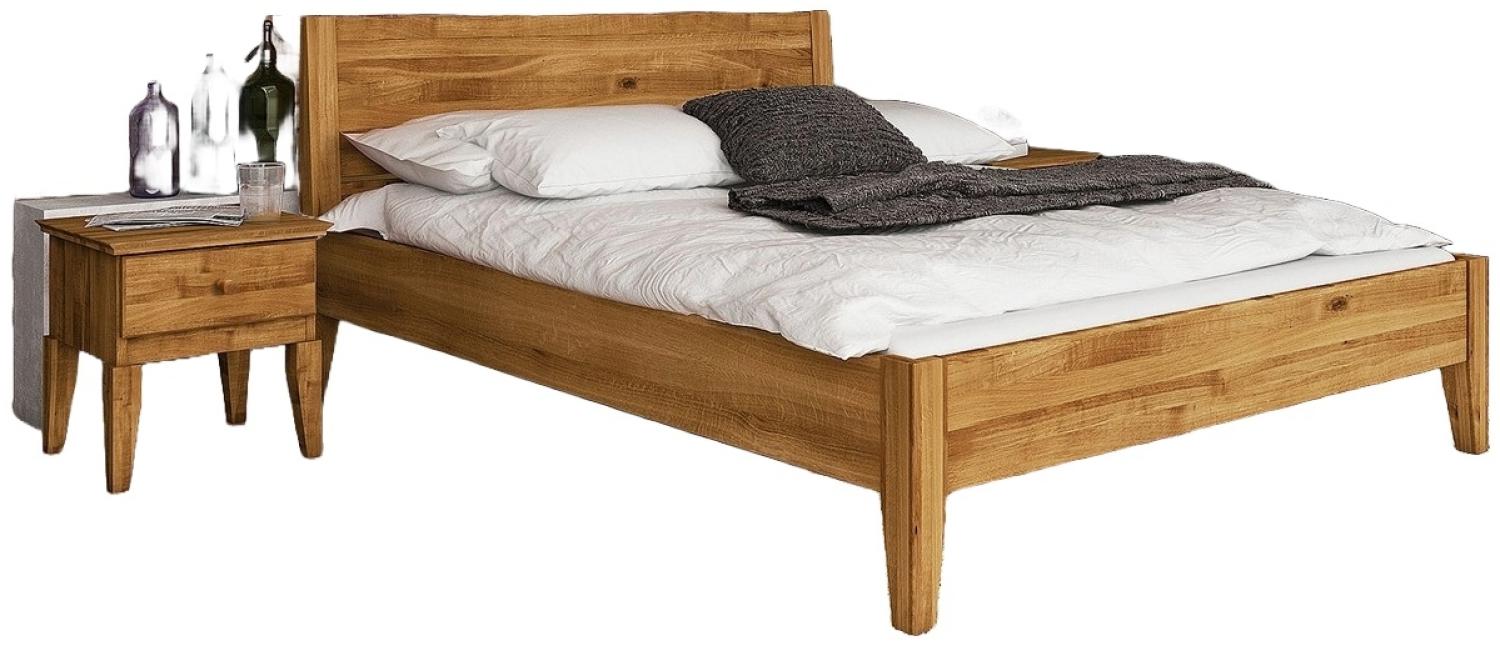 Bett Sydo 7 aus Wildeiche massiv 90x200 cm mit Holzkopfteil und Holzbeinen Bild 1